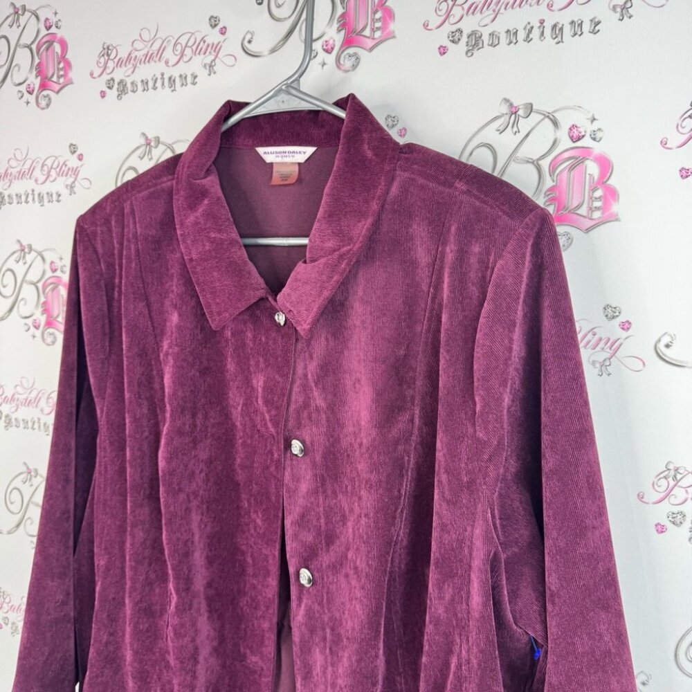 Allison Daley blazer cardigan Women's Deep Purple Button-Down Shirt - Picture 4 of 10